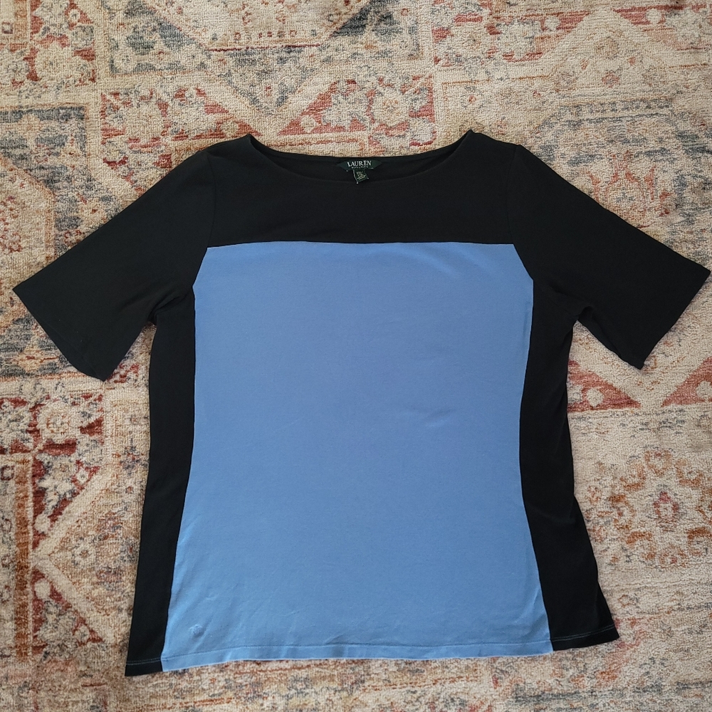 Lauren Ralph Lauren Shirt Women Size XXL Blue/Black Pullover T-shirt